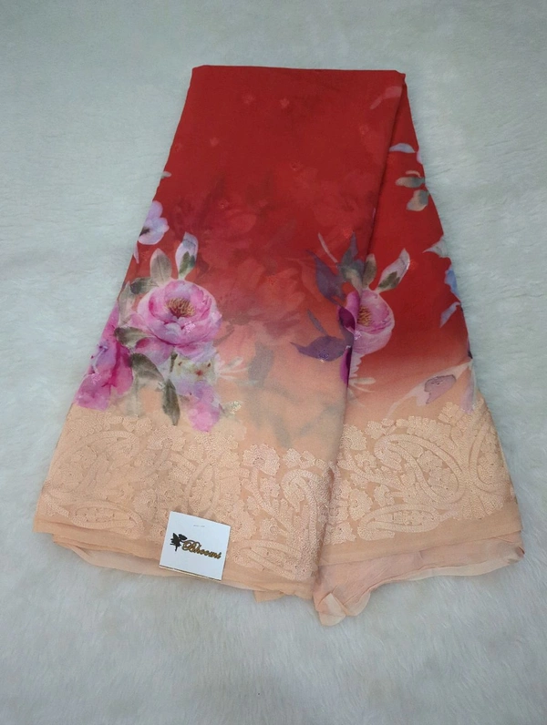 Pure Georgette Embroidery  - orange