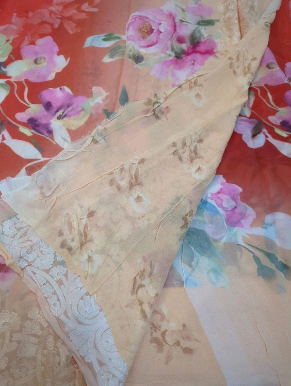 Pure Georgette Embroidery  - orange