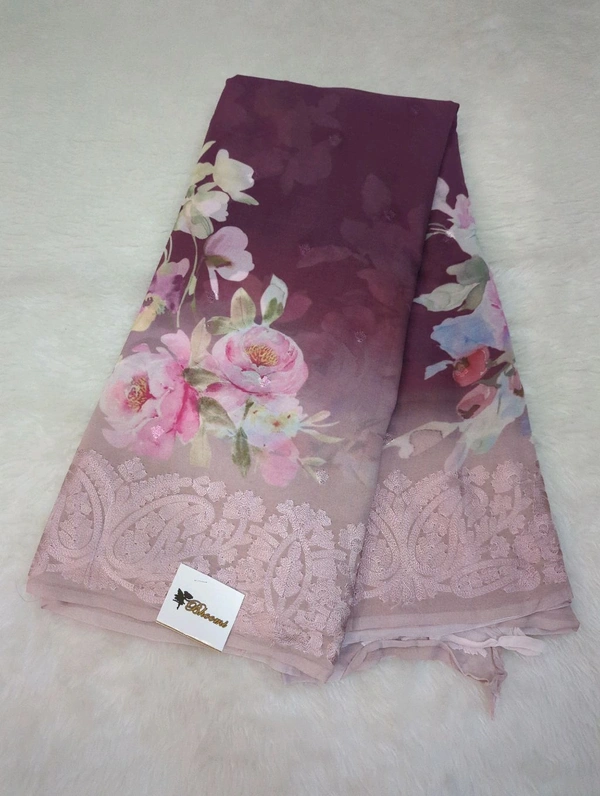 Pure Georgette Embroidery  - Old Lavender