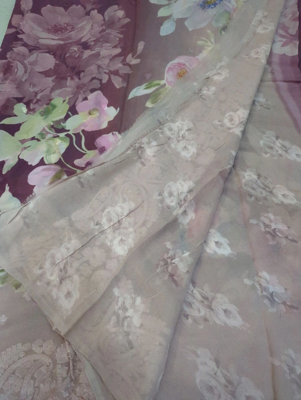Pure Georgette Embroidery  - Old Lavender