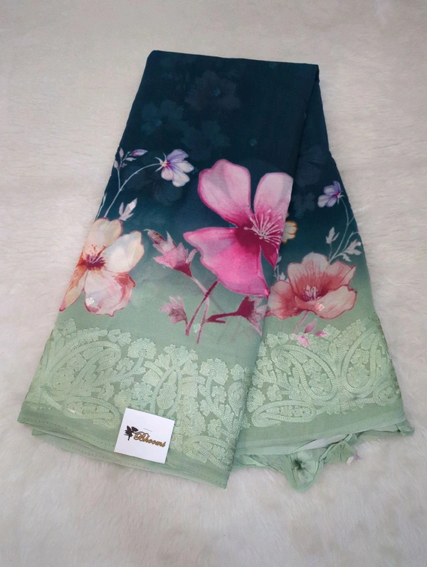 Pure Georgette Embroidery  - teal