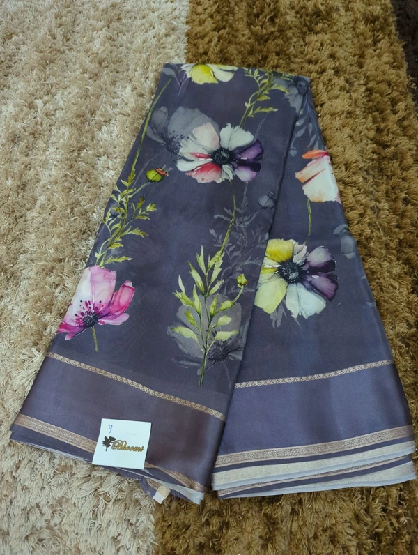 Pure Crepe With Satin Border  - Gray 9