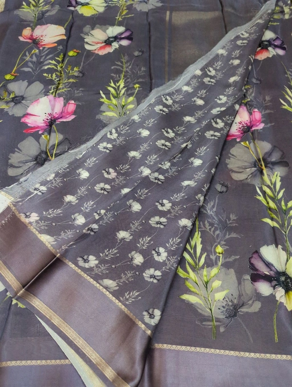 Pure Crepe With Satin Border  - Gray 9