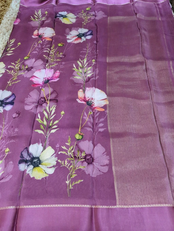 Pure Crepe With Satin Border  - Purple 12
