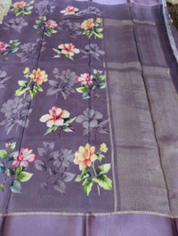 Pure Crepe With Satin Border  - Fuchsia Blue 14