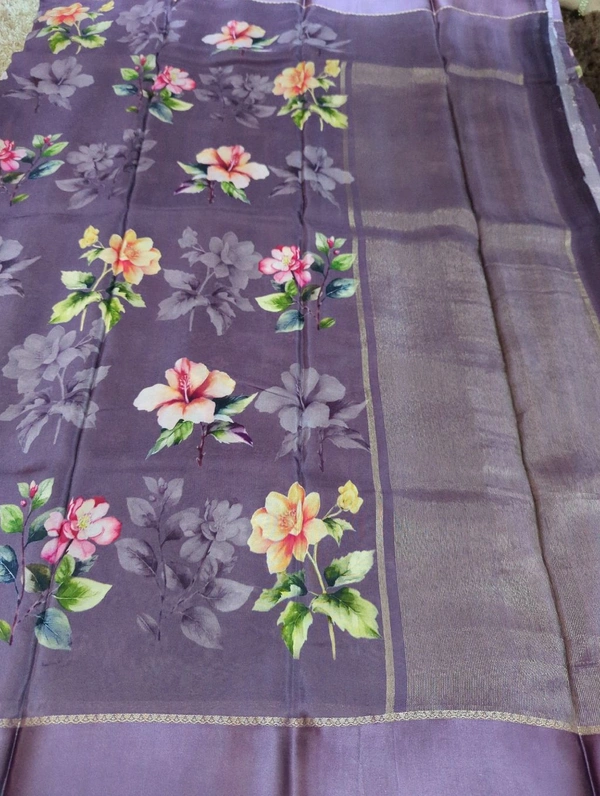 Pure Crepe With Satin Border  - Fuchsia Blue 14