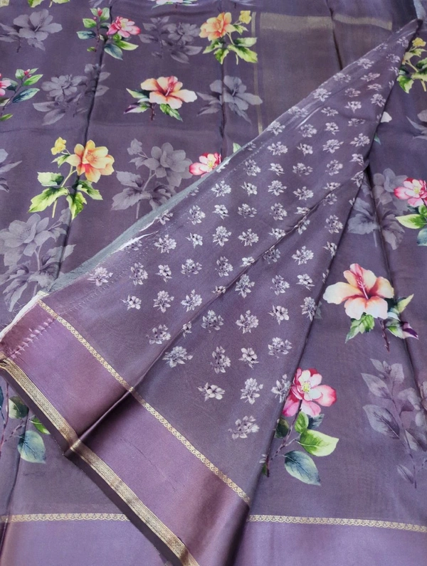 Pure Crepe With Satin Border  - Fuchsia Blue 14