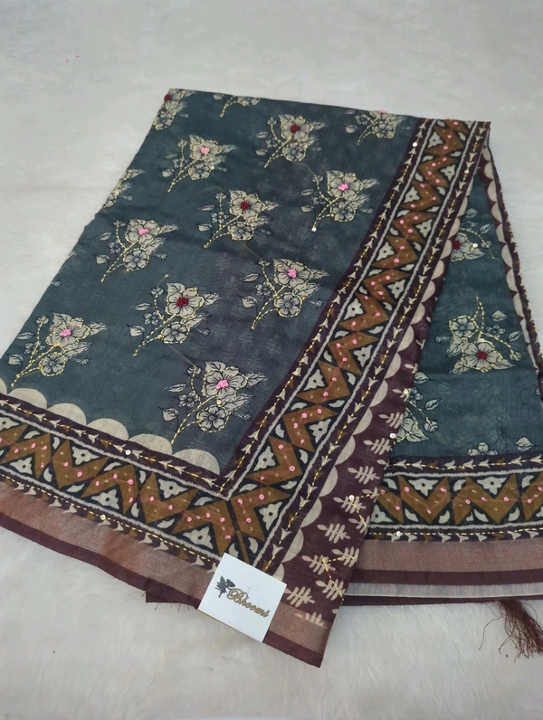 Soft Chanderi Kantha Work - Gray