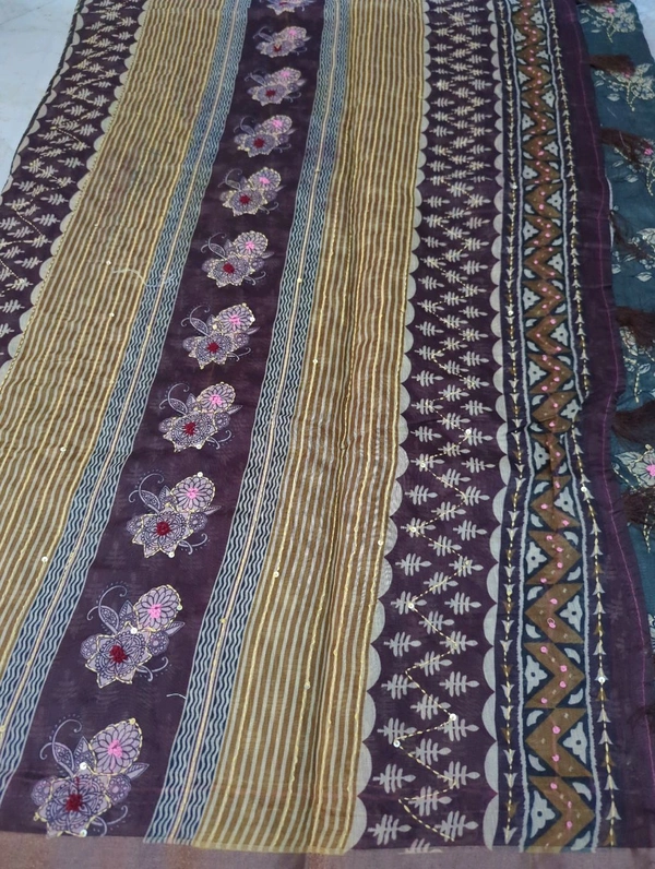 Soft Chanderi Kantha Work - Gray