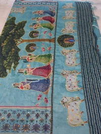 Soft Chanderi Kantha Work - sky blue