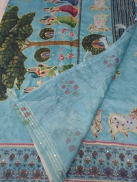 Soft Chanderi Kantha Work - sky blue
