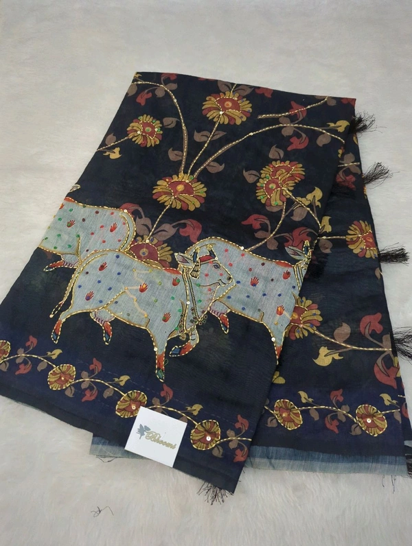 Soft Chanderi Kantha Work - Black