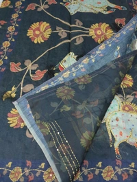 Soft Chanderi Kantha Work - Black