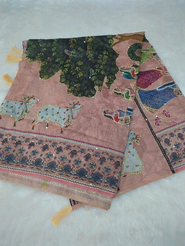 Soft Chanderi Kantha Work - Sundown