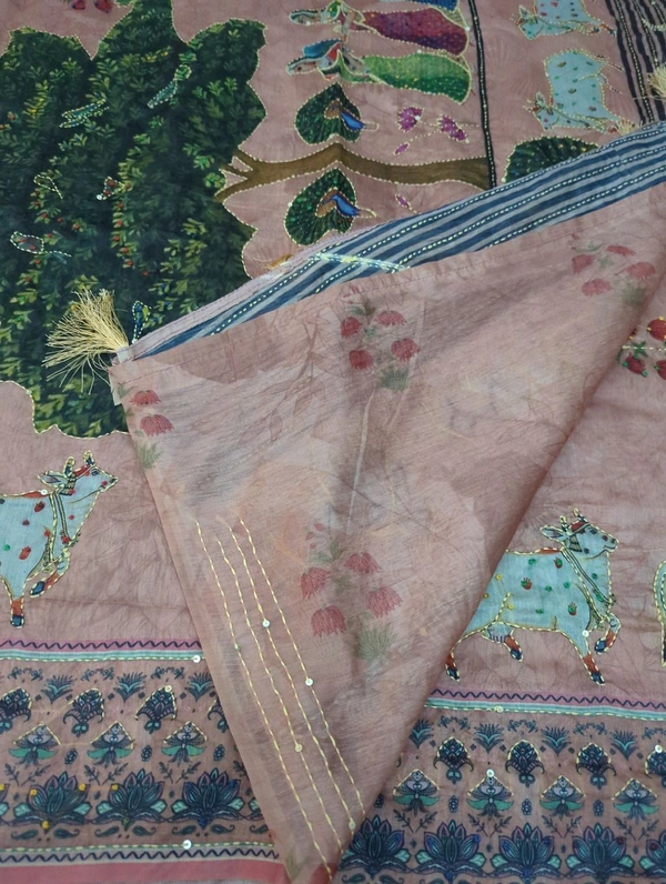 Soft Chanderi Kantha Work - Sundown