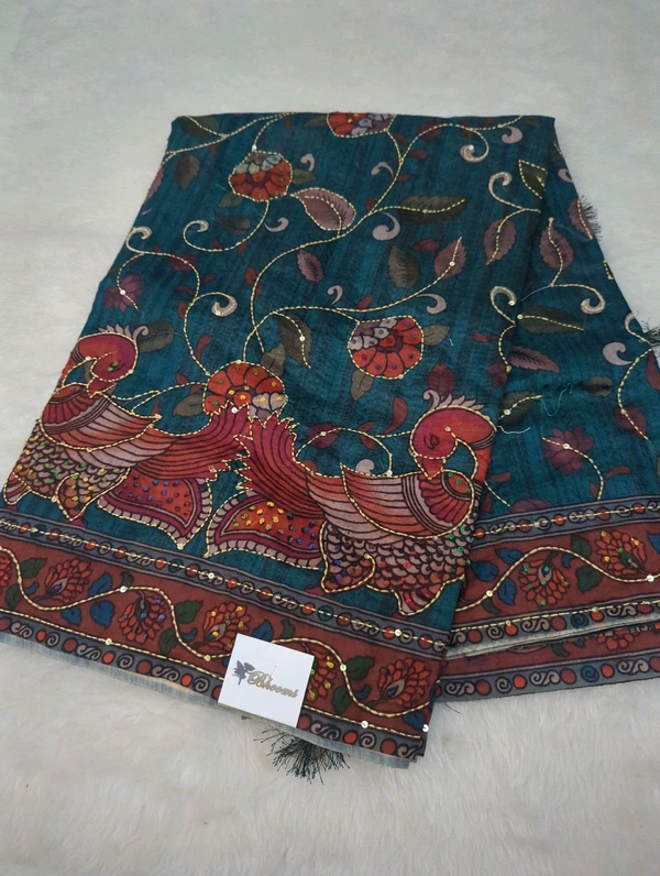 Soft Chanderi Kantha Work - teal