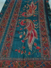 Soft Chanderi Kantha Work - teal