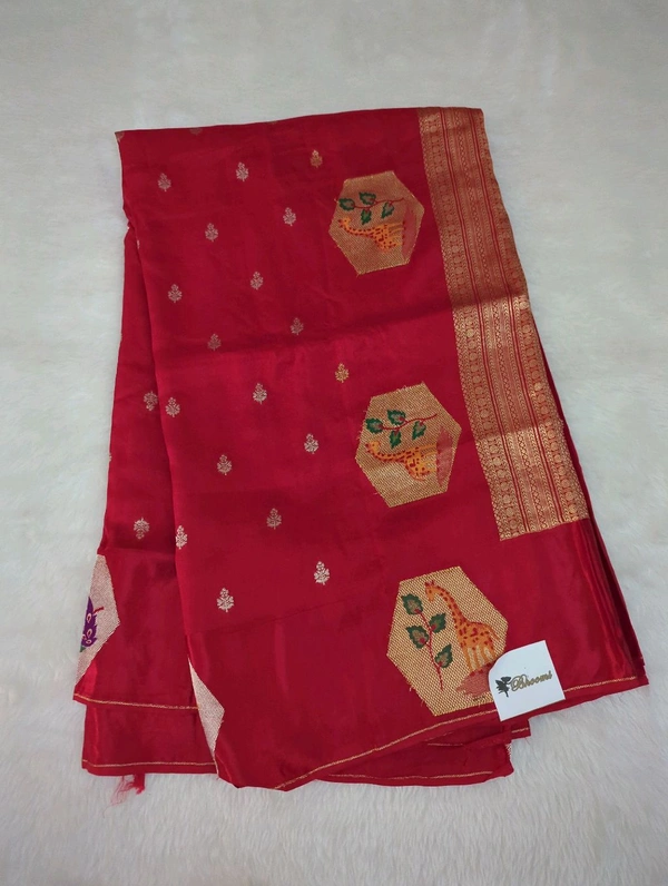 Mango Silk With Satin Boarder  - Red