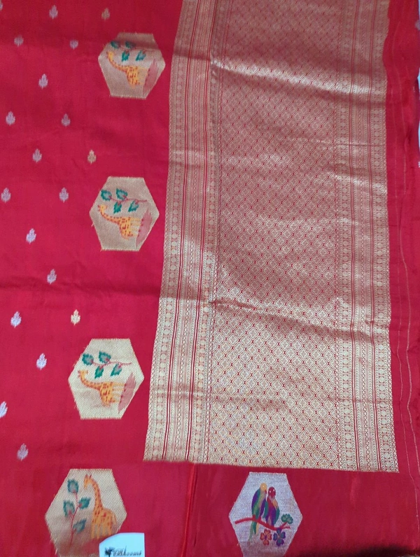 Mango Silk With Satin Boarder  - Red