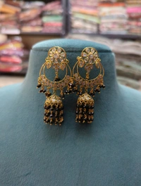 Gold Copy Polki chandbali with black diamonds 

 - HD