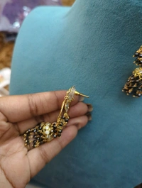 Gold Copy Polki chandbali with black diamonds 

 - HD