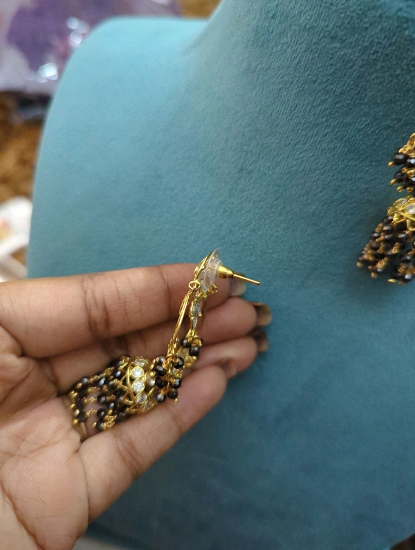 Gold Copy Polki chandbali with black diamonds 

 - HD