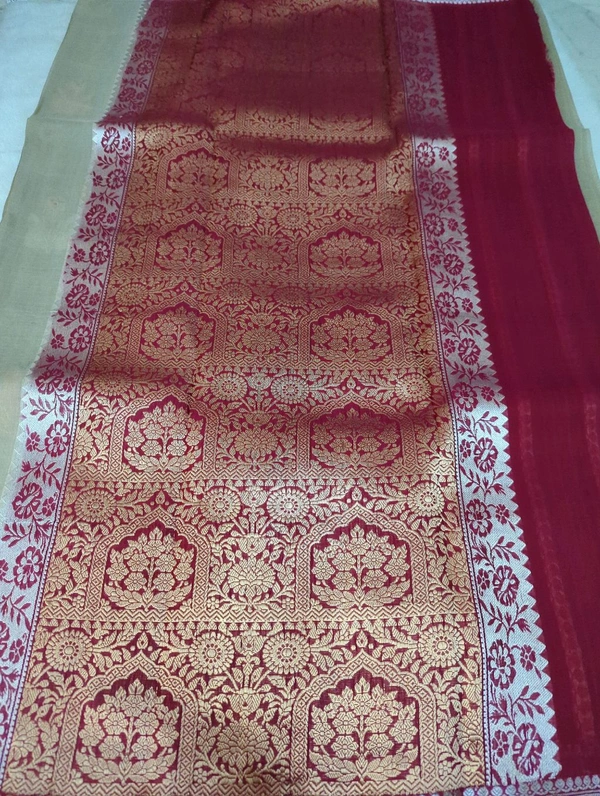 Pure Handloom Kora By Silk  - Red