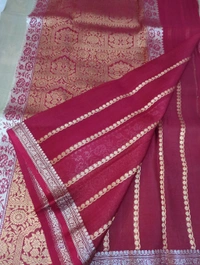 Pure Handloom Kora By Silk  - Red