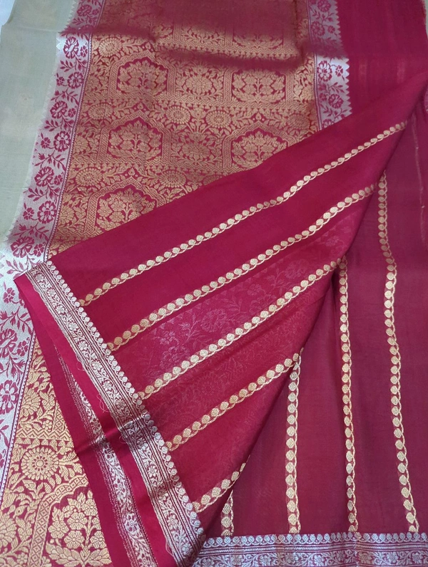 Pure Handloom Kora By Silk  - Red