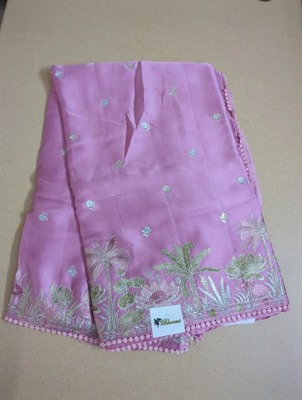 Pure Mushru Embroidery  - Lavender Rose