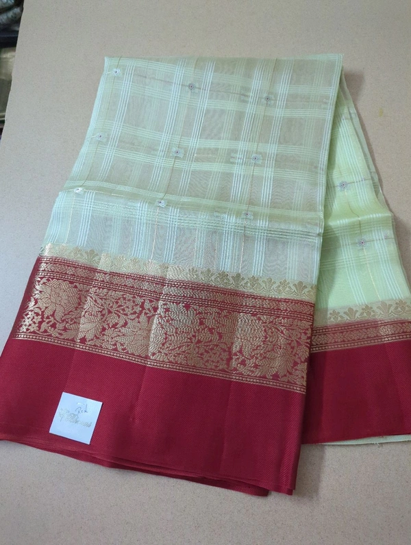 Pure Handloom Organza With Pure Raw Mango Blouse  - Red