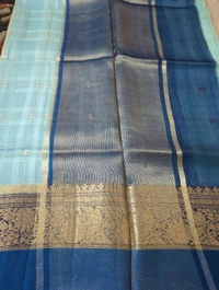 Pure Handloom Organza With Pure Raw Mango Blouse  - sky blue