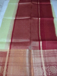 Pure Handloom Organza With Pure Raw Mango Blouse  - Snowy Mint