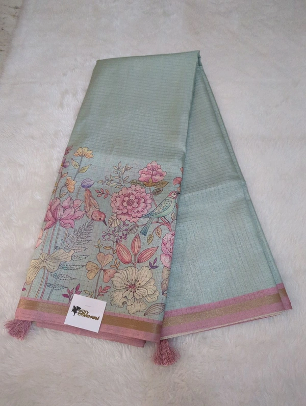 Soft Tusser Checks - sky blue