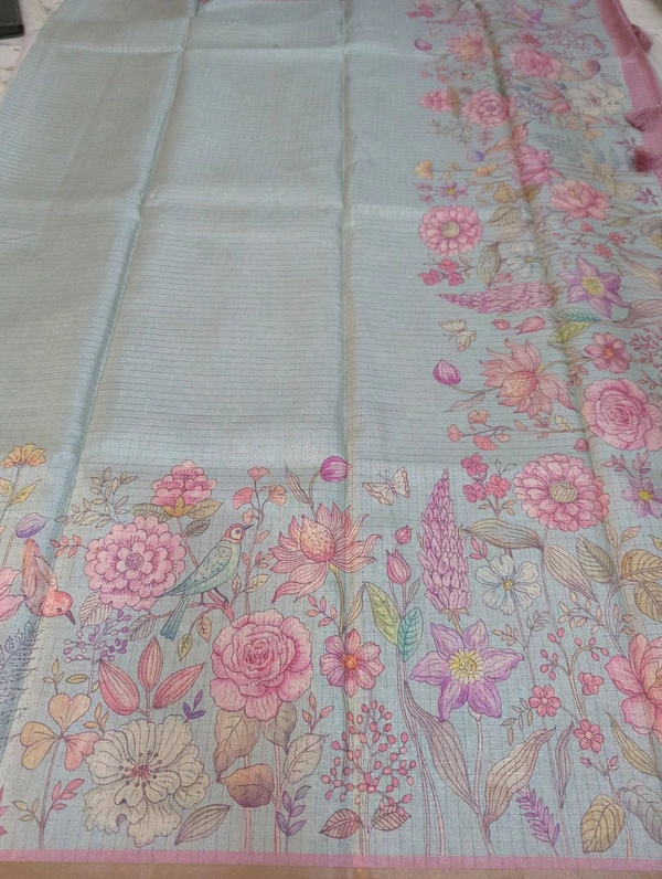 Soft Tusser Checks - sky blue