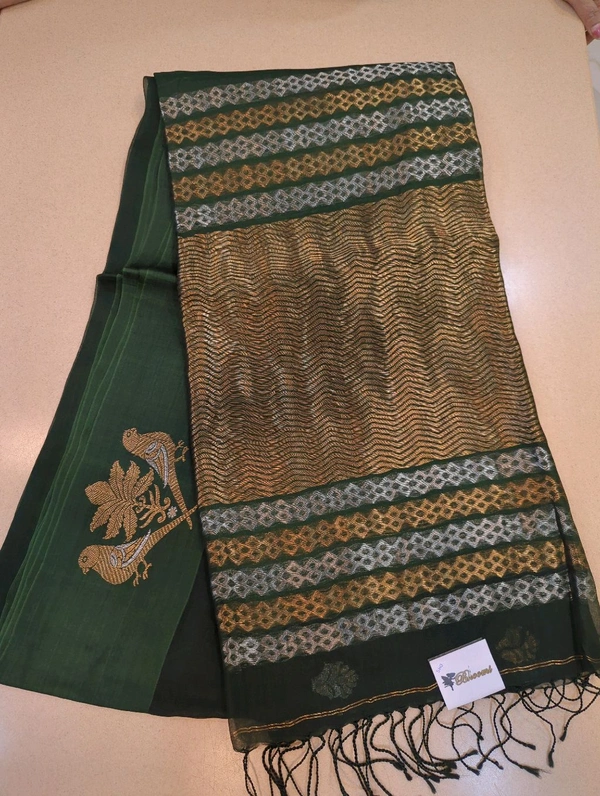 Pure Handloom Muslin Kora - green