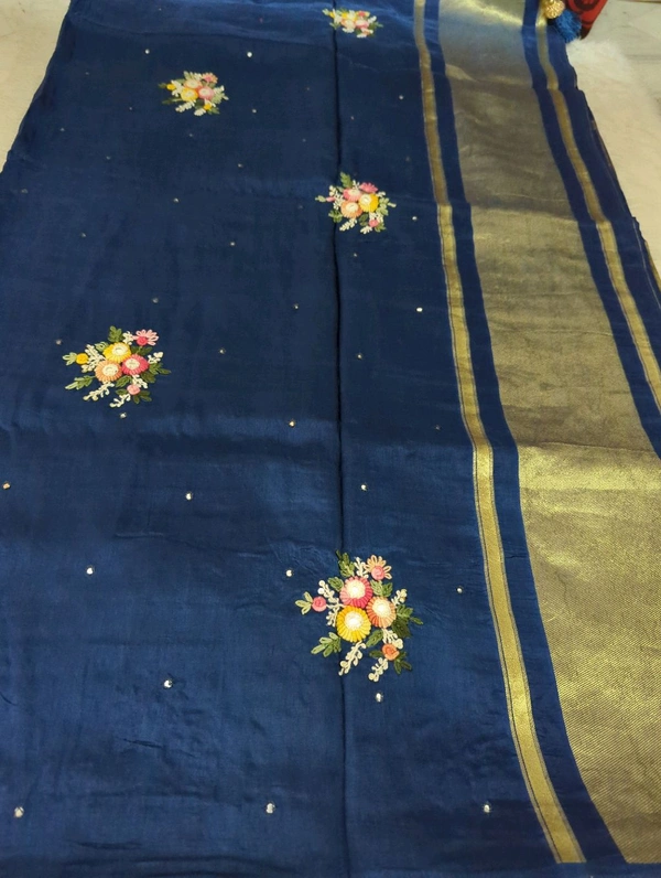 Pure Crepe Designer  - Dark Blue