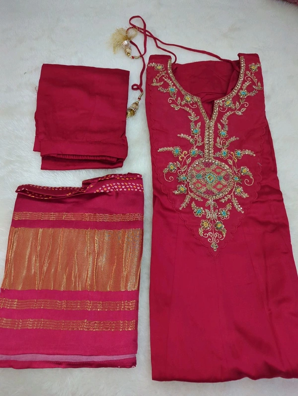 Premium Designer 3 Piece Suit With Model Silk Dupatta - 36