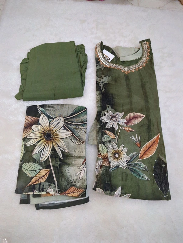 Pure Premium Chiniya Designer Handwork  - green, 42