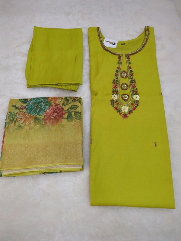 Pure Chiniya 3 Piece Suit With Handwork  - 42