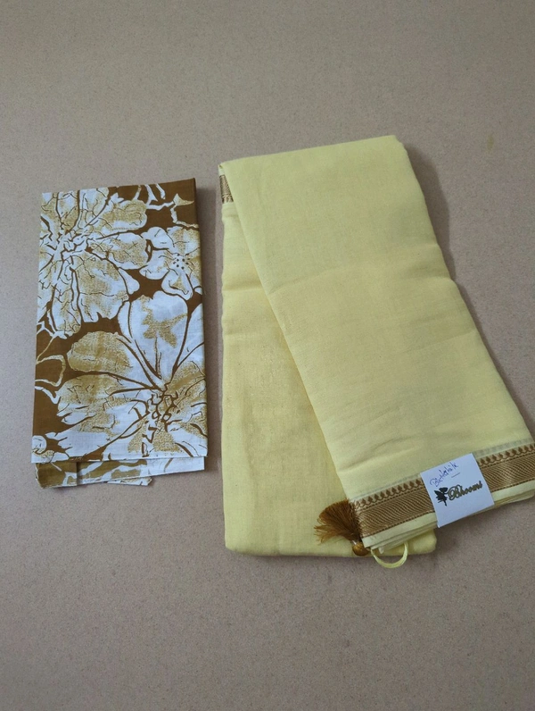 Pure Mul Mul Cotton With Printed Saree  - Buttermilk