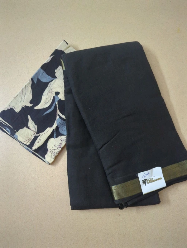 Pure Mul Mul Cotton With Printed Saree  - Black
