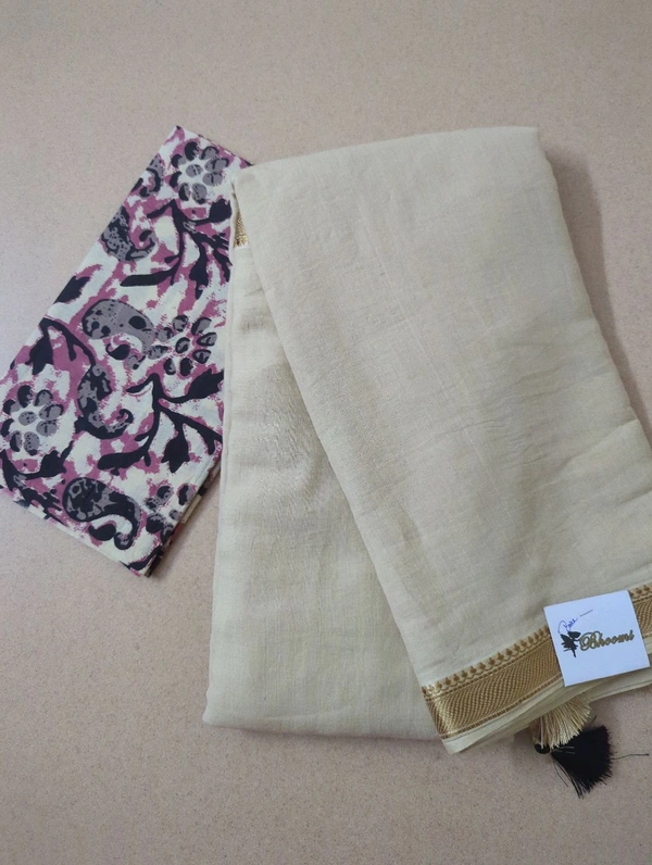 Pure Mul Mul Cotton With Printed Saree  - Bone