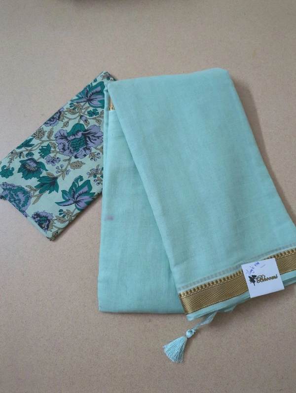 Pure Mul Mul Cotton With Printed Saree  - Jungle Mist