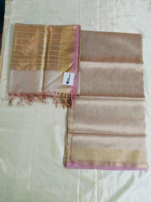 Pure Handloom Maheswari Dress Material - pink wit gold