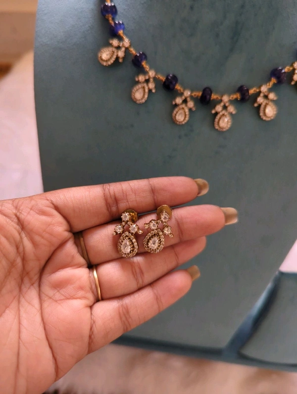 NECK SET WITH EAR RING - Blue