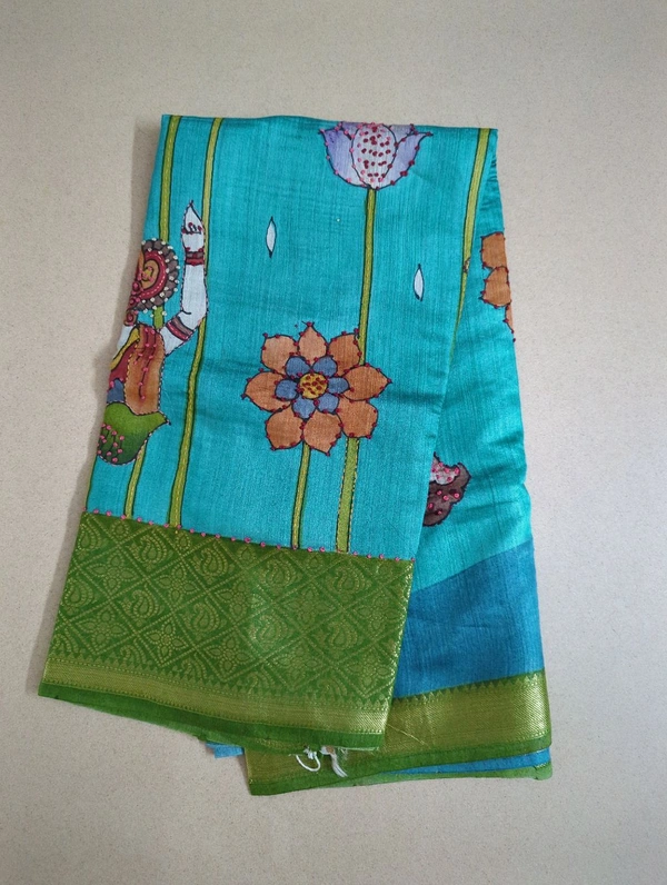 pure handloom tusser - Bright Turquoise