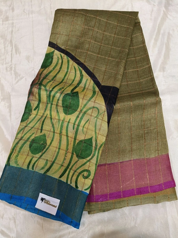 pure tussar hand print - dark green