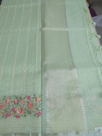 ORGANZA EMB Saree - gray with small flowers