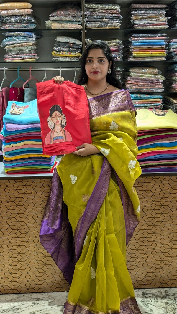 Soft Organza Saree With Face Work - Red